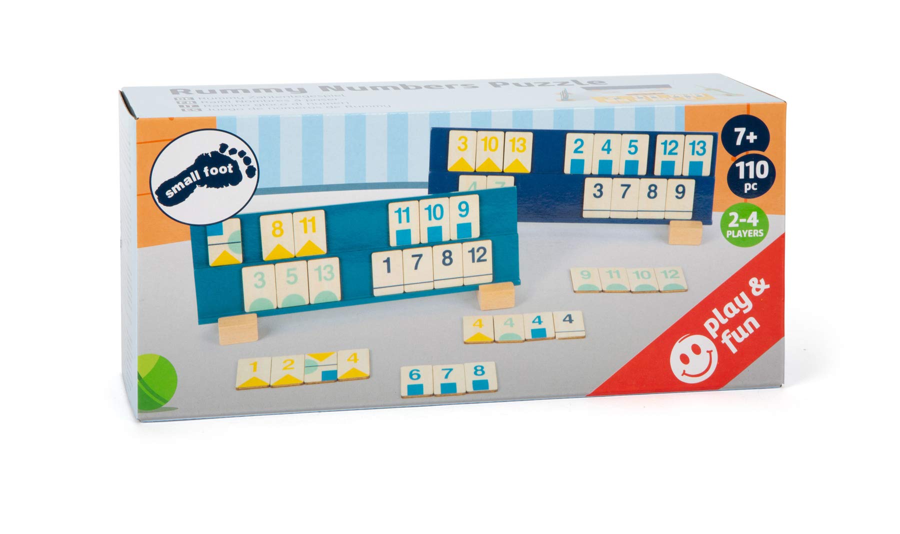 Small Foot 11716 Juego de colocación de números Rummy, de Madera, Juego de Mesa, Colores Modernos. a Partir de 7 años 2 a 4 Jugadores