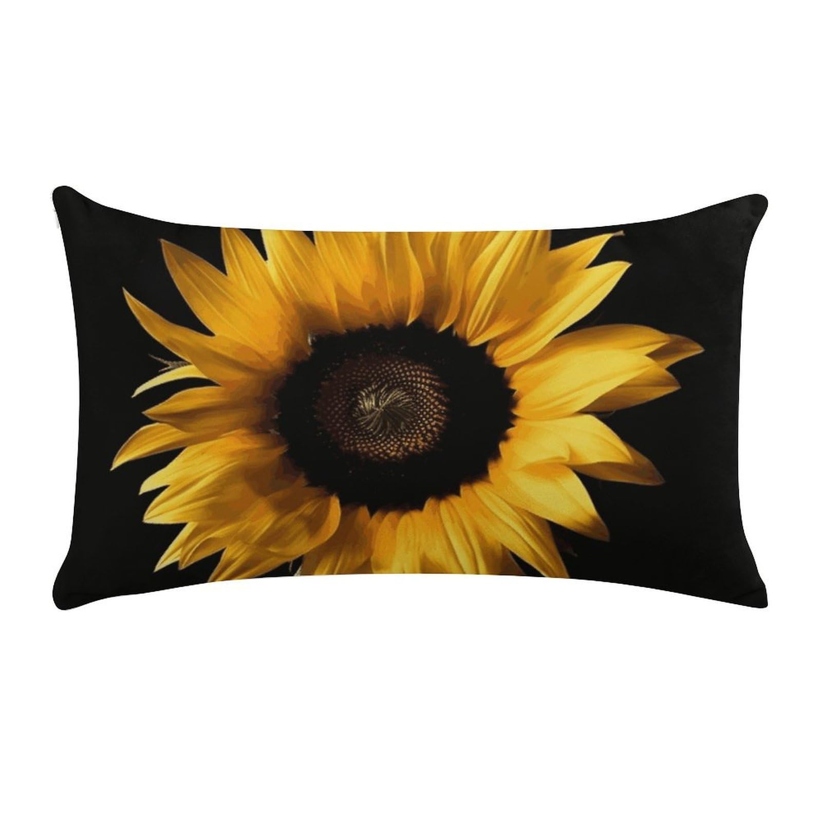 Sunflower on Black Background Pillow Cases for Sofa, Super Soft Plush Pillow Cover with Zipper, Luxury Cozy Pillow Shams for All Seasons, Lightweight Pillowcases for Bedroom, 12" X 20"
