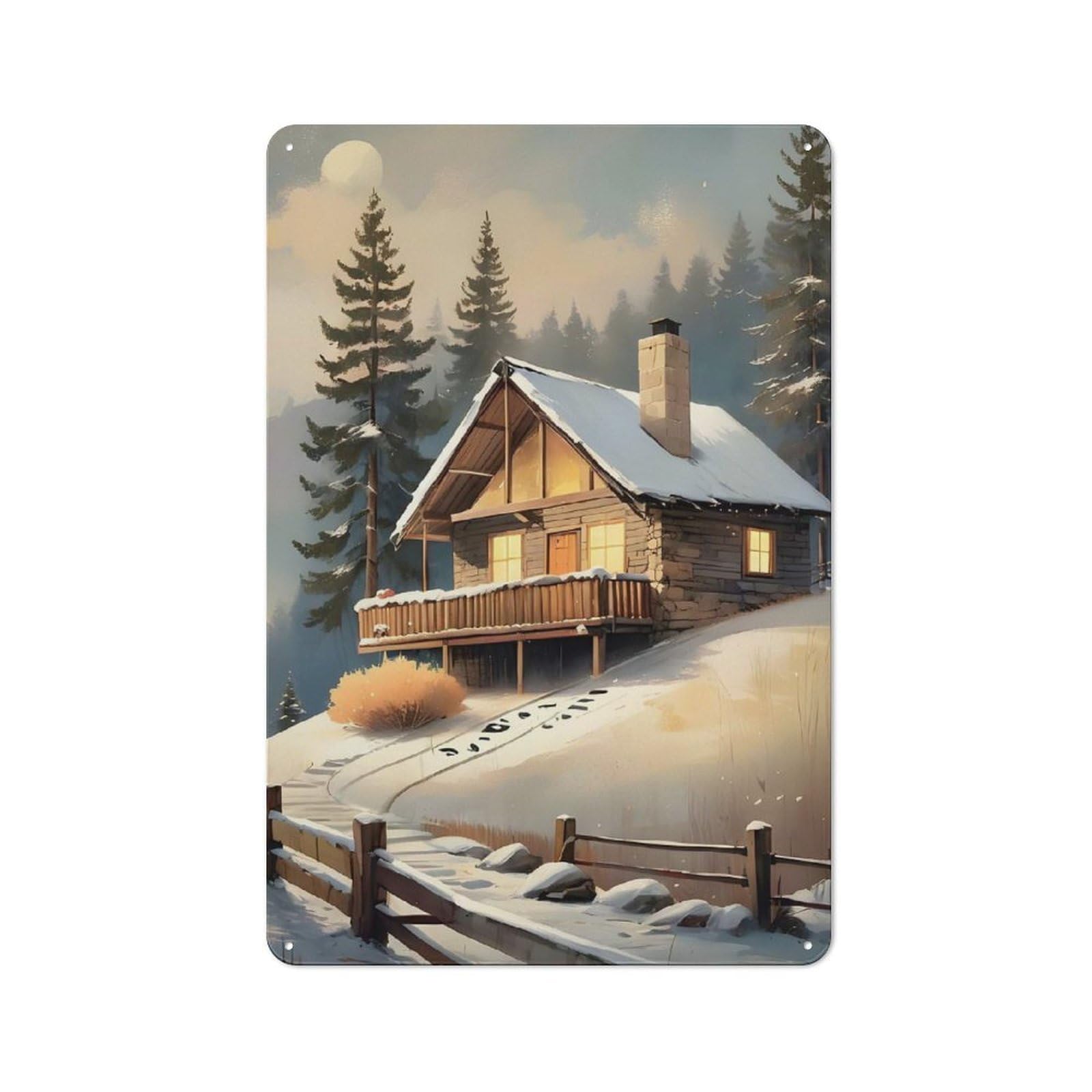 Junmoney Cozy Cabin In The Snow Rustic Metal Sign 30X20cm For Lounge Or Reading Corner, For Reading Corner Decorators