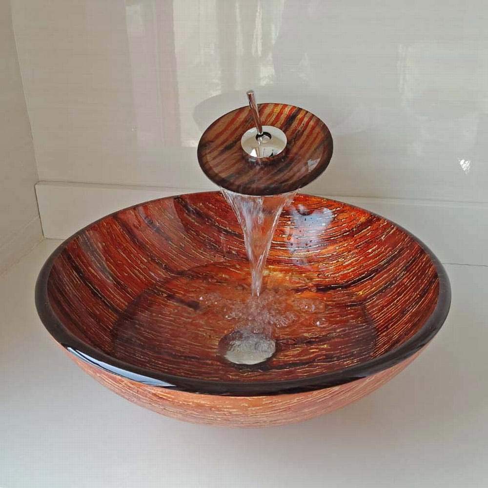 Lavabo en verre trempé rouge complet avec robinetterie pour rénover facilement