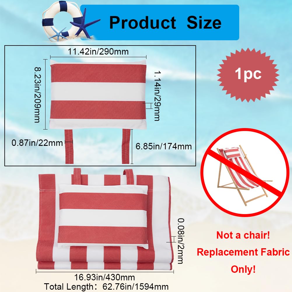 GORGECRAFT Silla de Playa Reclinable con Patrón de Rayas Rojas y Blancas - Reemplazo de Tela Oxford y Algodón con Almohada para Tomar el Sol en Jardín