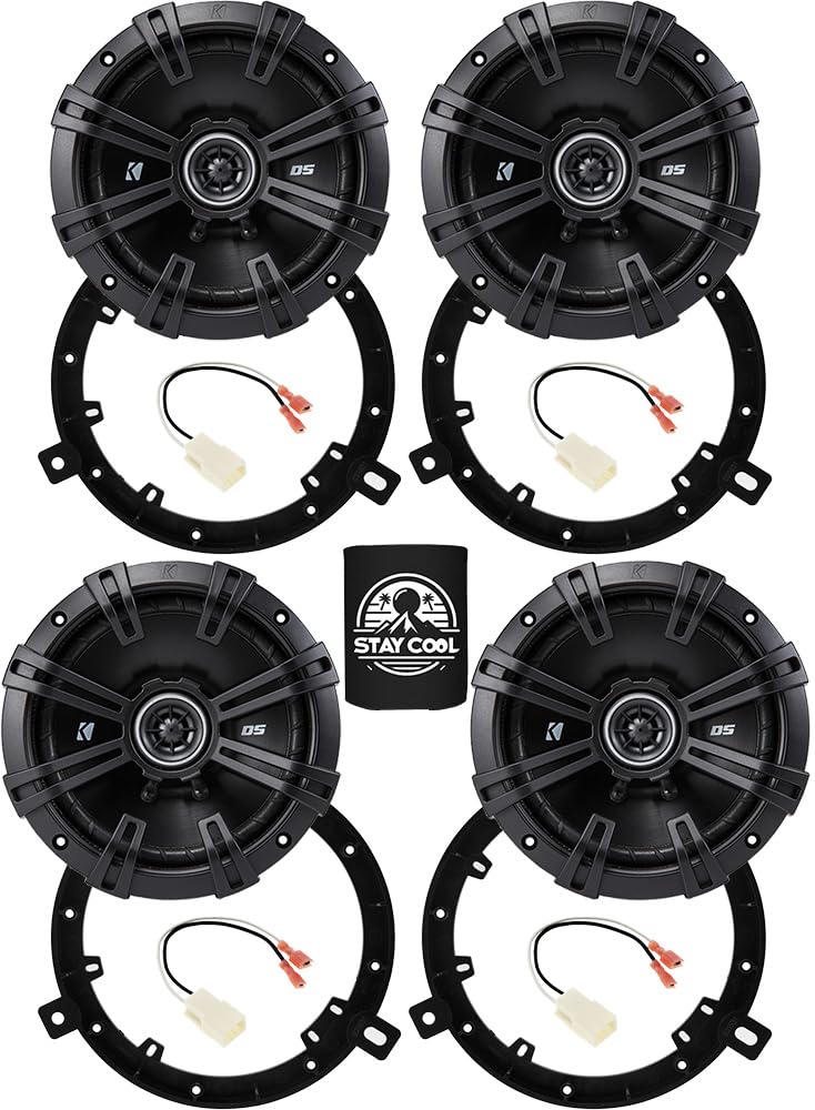 KICKER Speakers 6.75 inch for Jeep Wrangler 2007-2017 Upgrade Kit - 4 Pack of DS Series with Adapters and Harness, Coaxial 6 3/4 Car Audio Front Dash