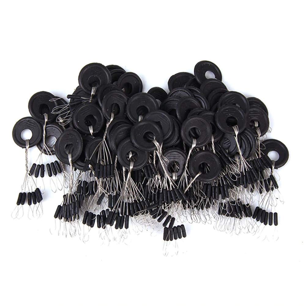 Bobber stopper da pesca, 300 pezzi, 50 gruppi/set di perline in gomma nera, tappo galleggiante da pesca, Forma cilindrica., L