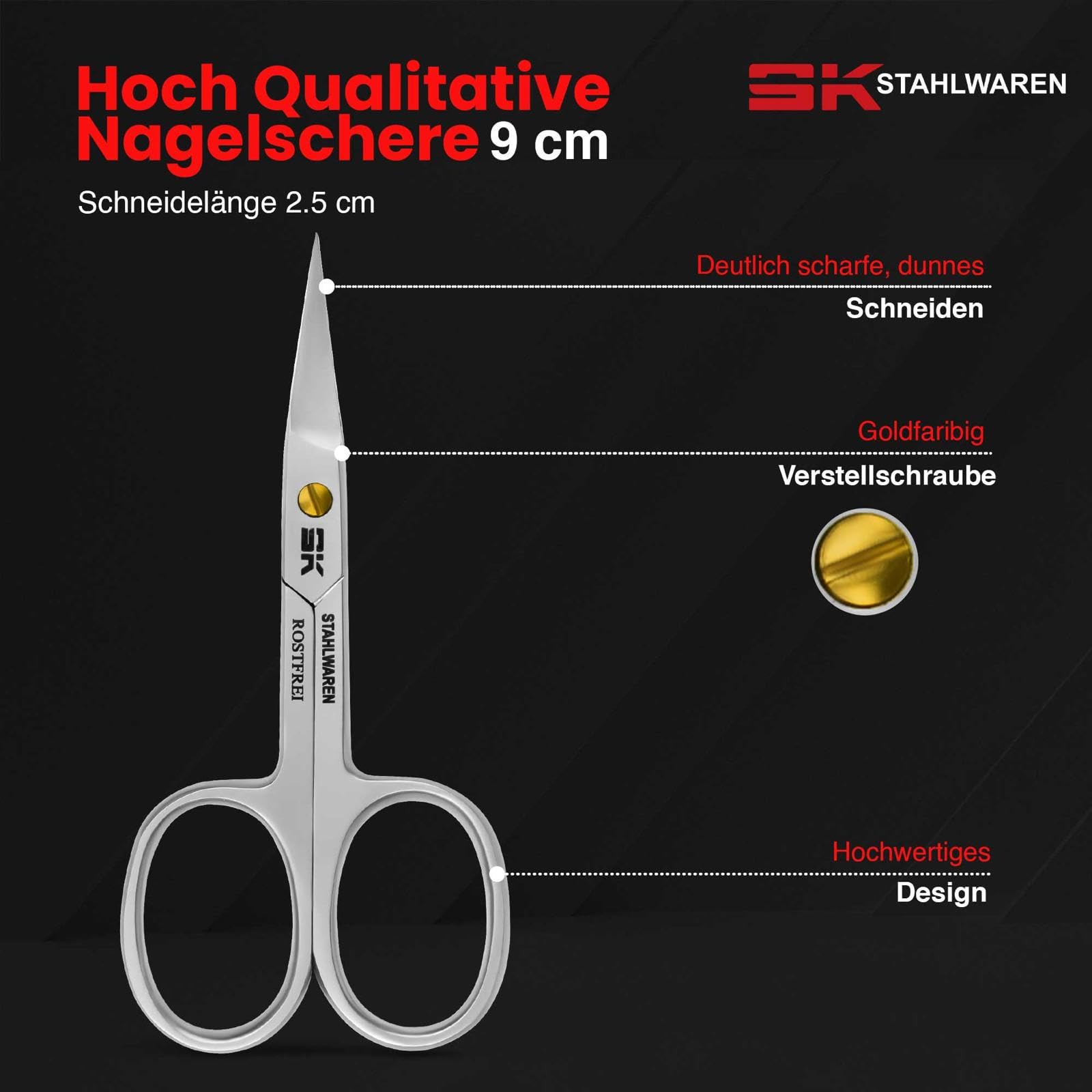 SK Stahlwaren Curved Nail Scissors, Stainless Steel Rustproof, Precise Cutting, Manicure & Pedicure Care, Faux Leather Case - Image 3