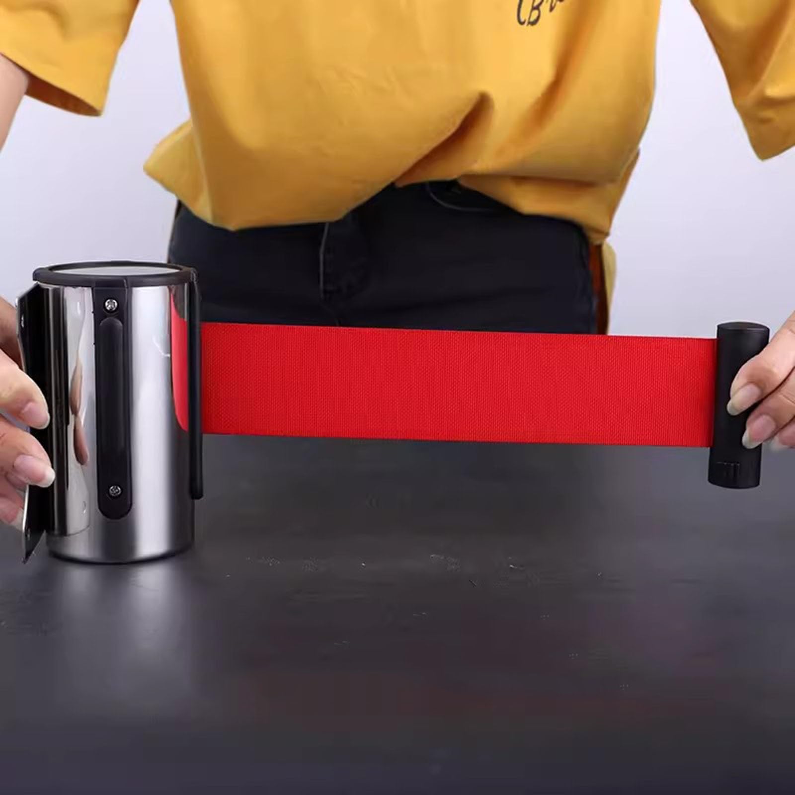 Wysuwana bariera do montażu ściennego – 16,5/9,8/16,4/32 FT czerwony pasek rozwiązanie do kontroli tłumu do artykułów spożywczych, restauracji, handlu detalicznego, biura - trwała, regulowana, łatwa