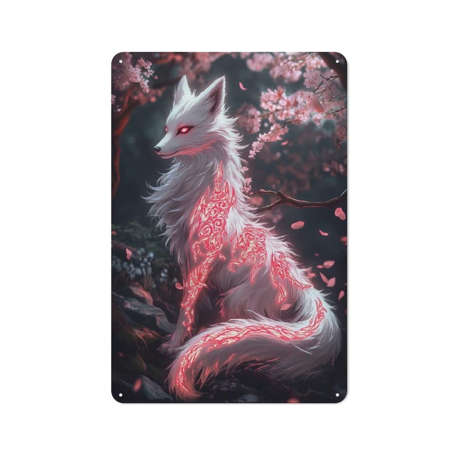 Junmoney Style-4 Mystical Art Foxwith Red Markings Retro Tin Sign 30X20cm For Café Or Restaurant, Housewarming Wall Decor For People Furnishing Café And Restaurant