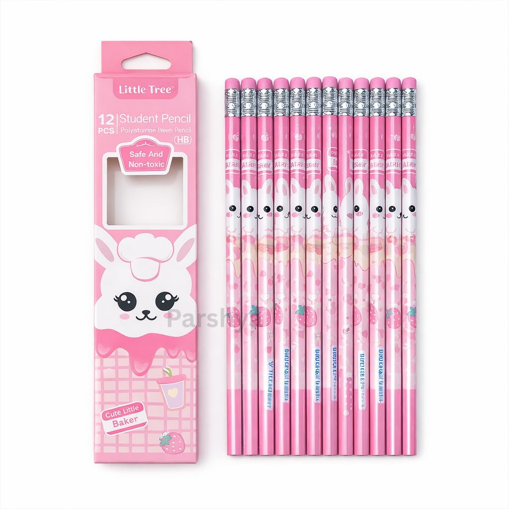 Parshya Premium Graphite Sketching Pencil Set for Kids & Artists - Pack of 12 Dark HB Pencils with Eraser - Perfect for School, Writing, Shading & Return Gifts