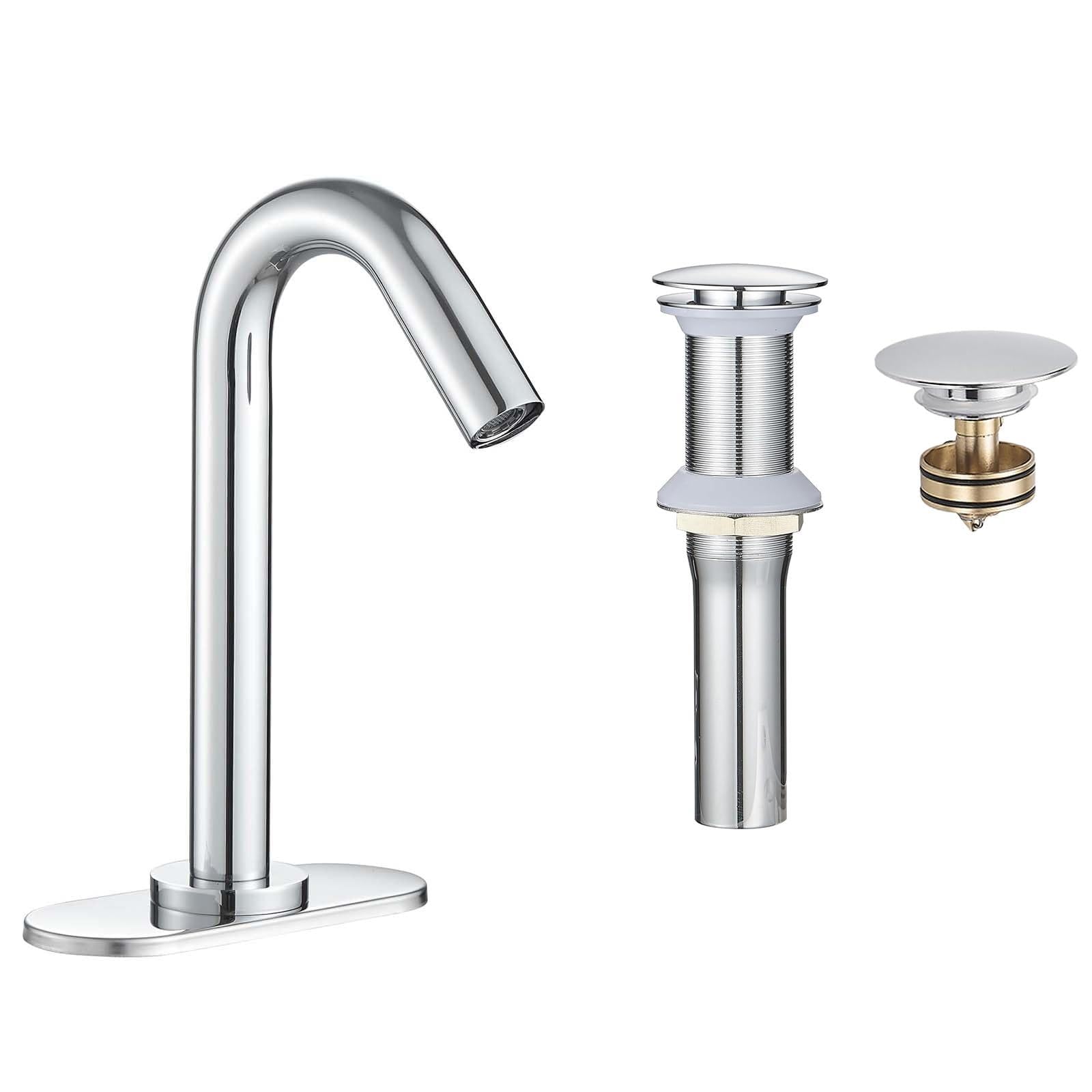 Nfusrxmbk Touchless Bathroom Sink Faucet,Chrome Automatic Motion Sensor Faucet Bundle With Chrome One-Piece Bathroom Sink Drain Stopper Without Overflow Vessel Vanity Faucet