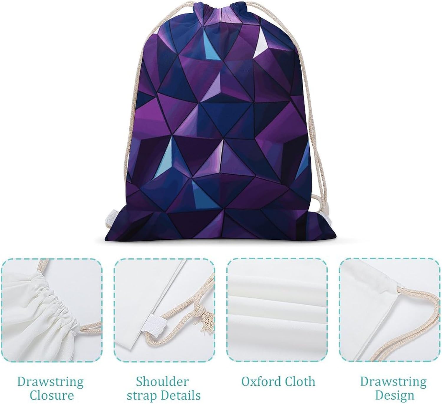 Drawstring Backpack Purple Geometric Printed Sport Gym Drawstring Bag Lightweight Cinch Sacks Backpack Drawstring Bags for Yoga Sport Gym Beach Travel Backpacks