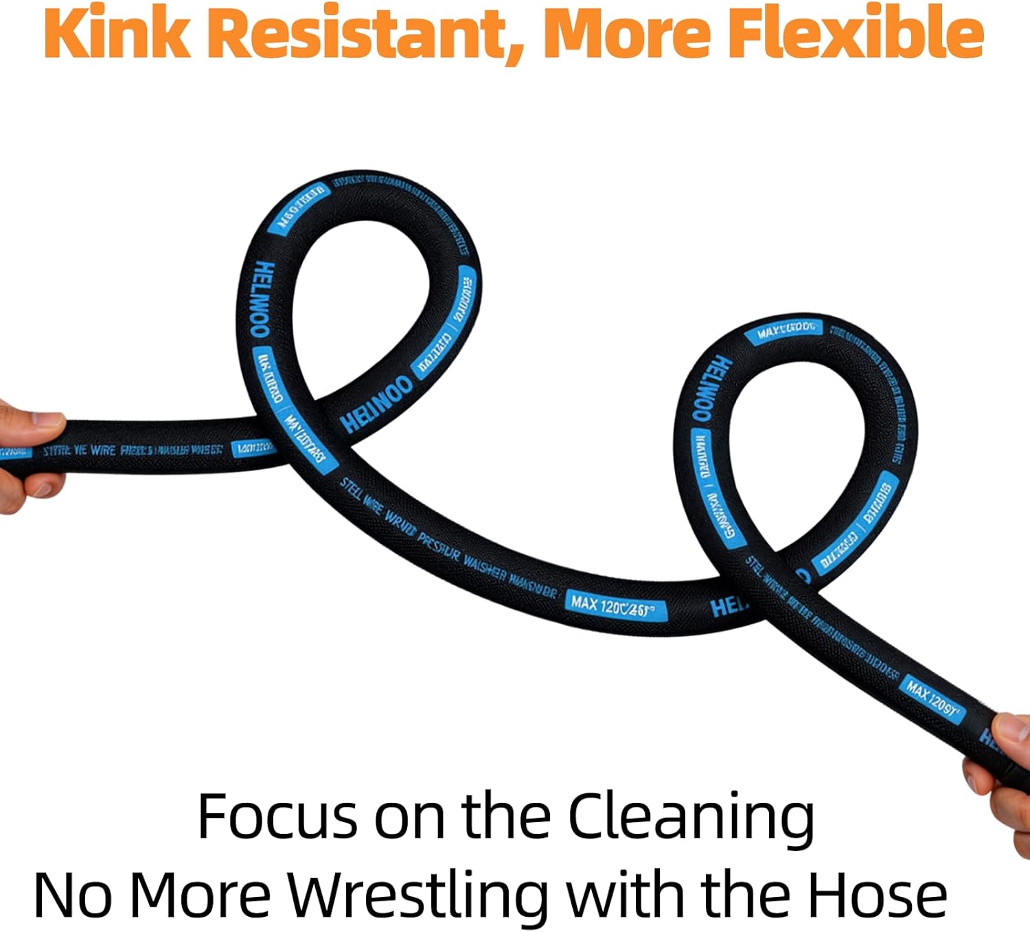 3/8'' Pressure Washer Hose 200FT 4800 PSI, Steel Wire Braided Kink Resistant Power Washer Extension Hose for Cold & Hot Water (Max 248°F), 3/8'' Qucik Connect Ends, Black and Blue