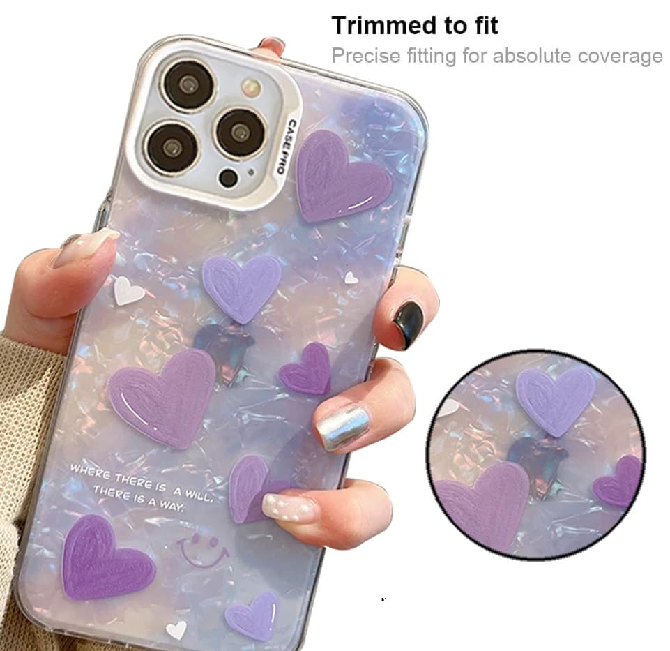 Image of mobistyle Designed for iPhone 16 Pro Cover Cool Shining Shell Love Heart Pattern Design with TPU Edges Phone Back Cover Case for Girls Women (Purple)
