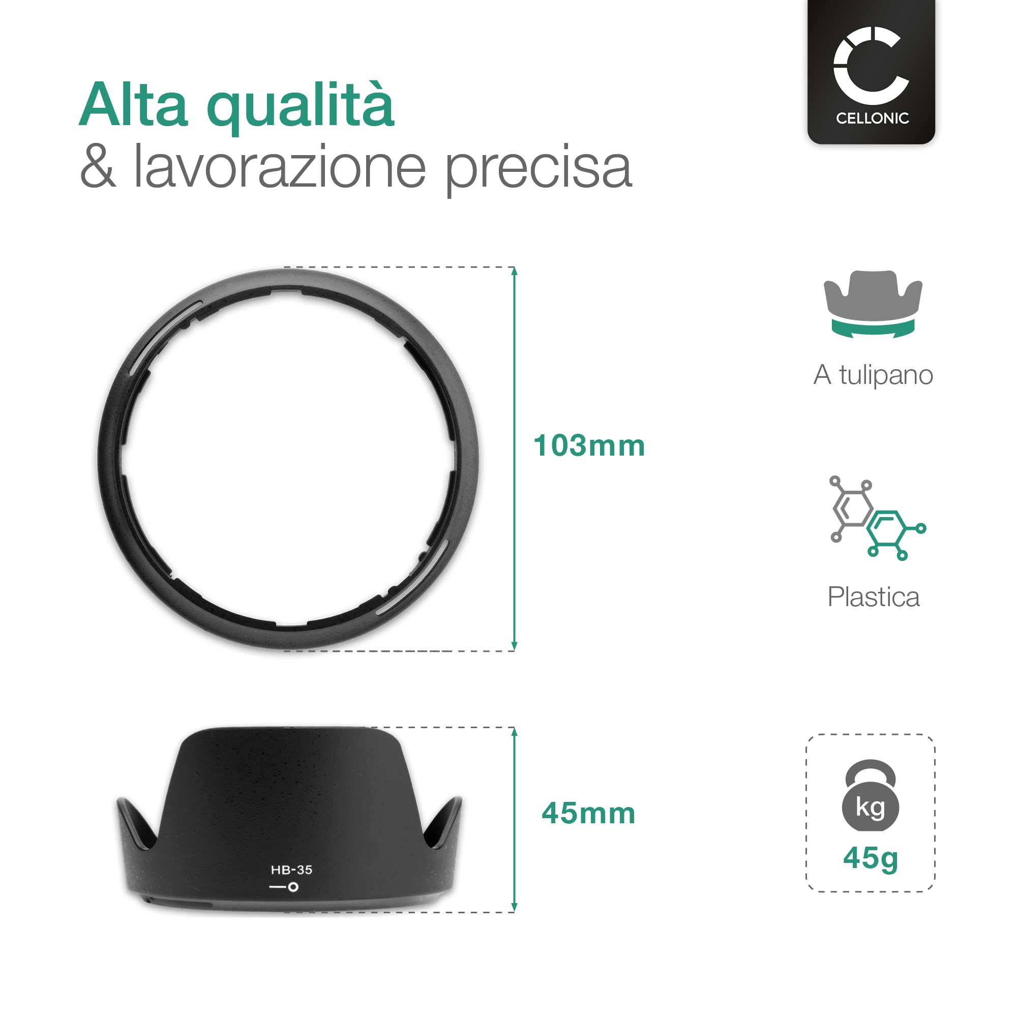 CELLONIC Paraluce Compatibile con Nikon AF-S DX Nikkor 18-200 mm f/3.5-5.6G ED VR II, AF-S DX baionetta HB-35 Lens Hood in Materiale Sintetico Protegge l'obiettivo e la Lente da Urti e Graffi