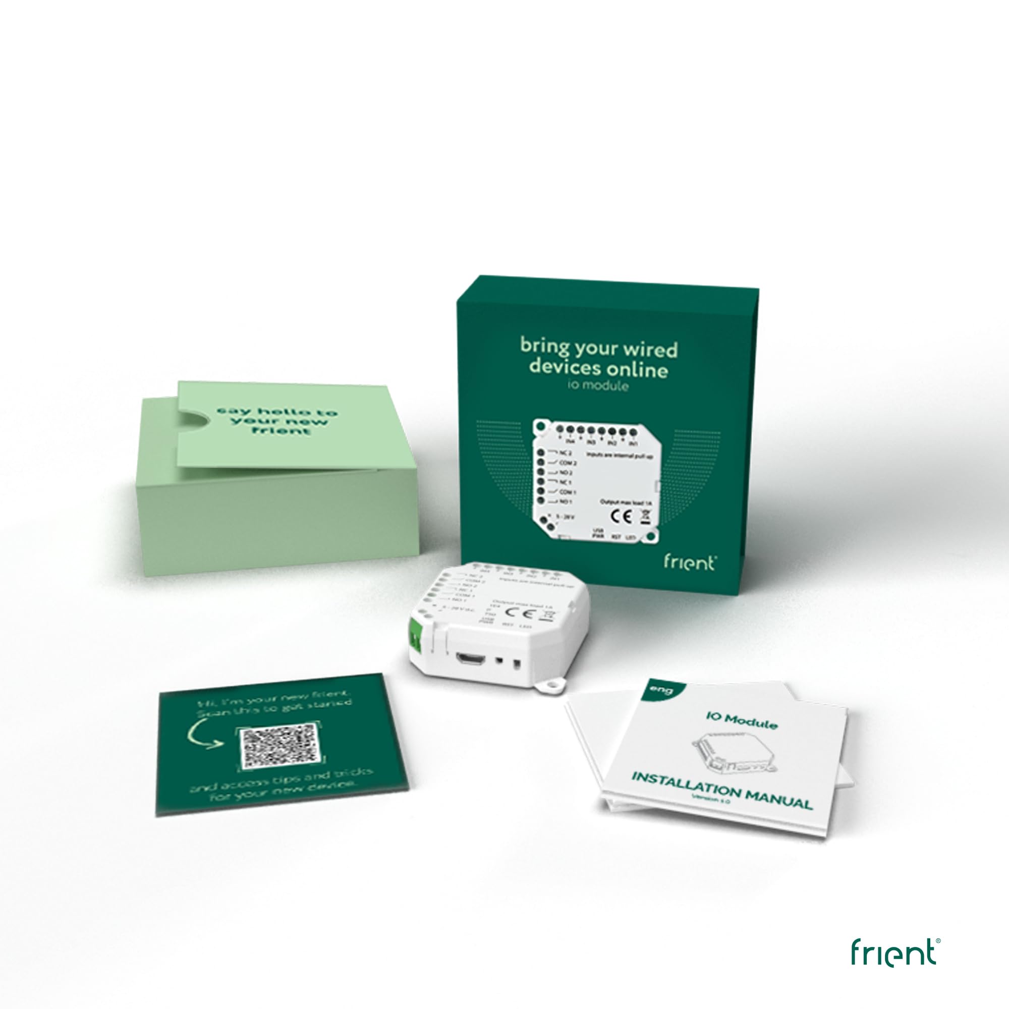 frient | Modulo IO | Modulo ingresso/uscita | Modulo di connettività smart home | Interfaccia smart home per dispositivi cablati | Zigbee | Funziona con Homey, Home Assistant e SmartThings