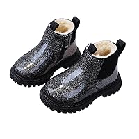 Valcatch Kids Girls Boys Winter Snow Boots Baby Non-Slip Snow Booties Toddler Warm Fur Lined Ankle Booties Casual Solid Zipper Outdoor Shoes