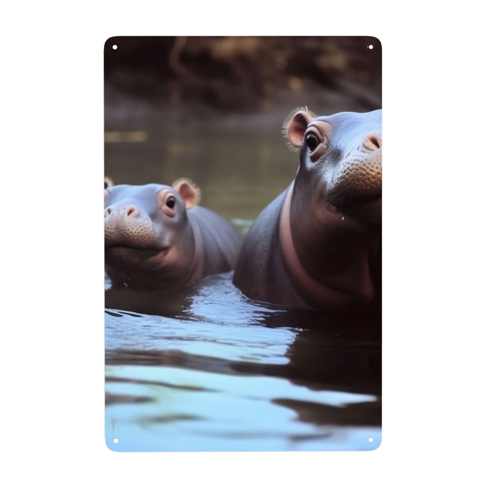 Fodpand White Vintage Tin Signs Metal Retro Wall Art Decor - Wall Hanging Decorative Plaque 8X12 Inch, Hippos Metal Signs For Home Yoga Cafes, Funny Metal Poster For Gifts