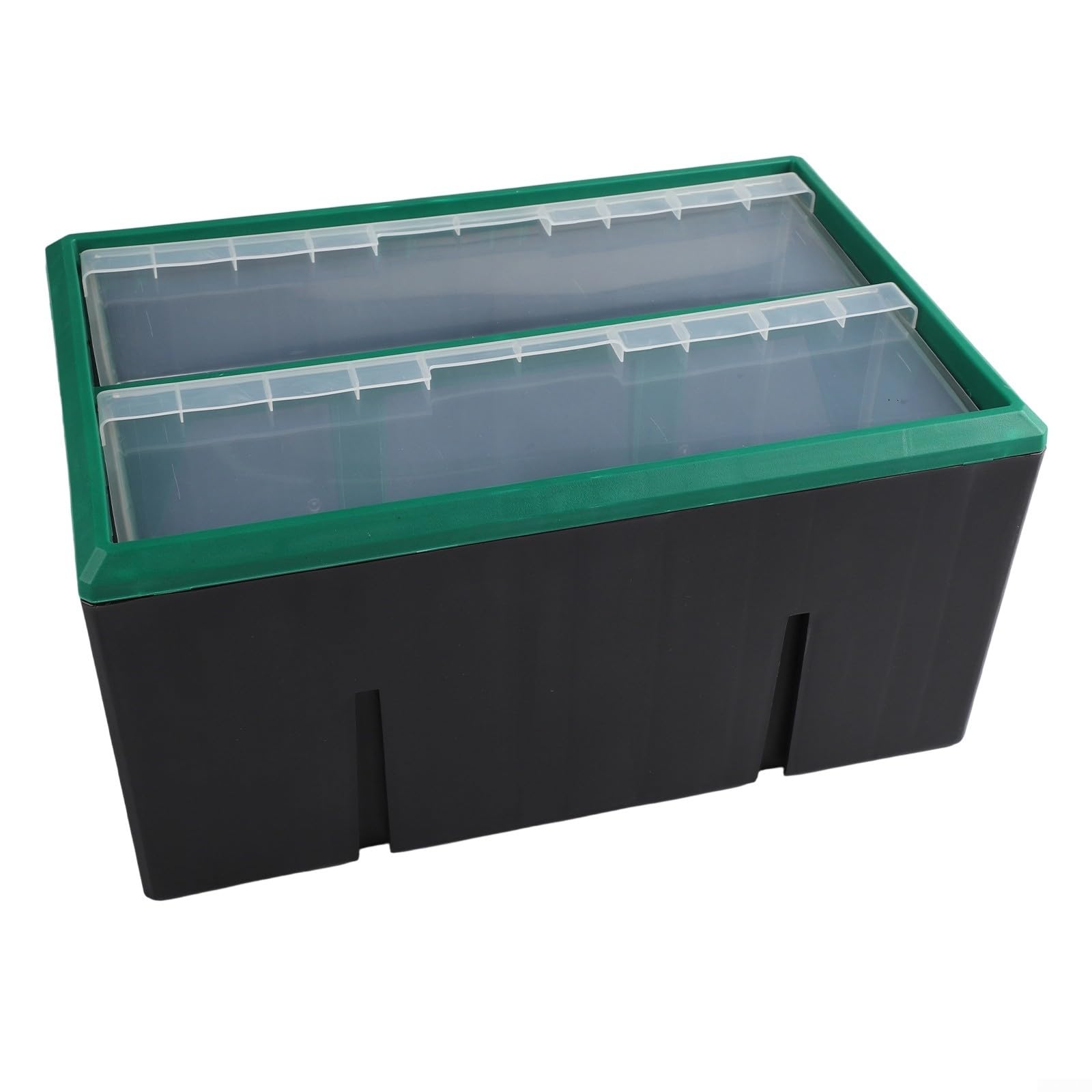 Caja de almacenamiento de plástico apilable para piezas de cajones y herrajes para gabinetes con soporte de pared, para organizar herramientas en talleres, garajes y fábricas (verde)