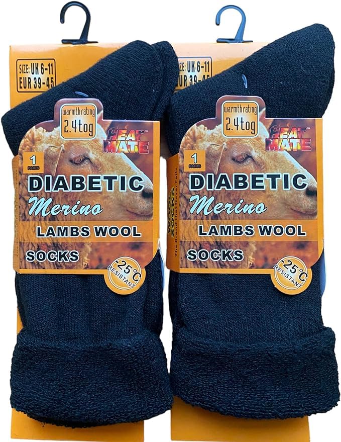 HANOMen's Diabetic Merino Wool Socks Extra Warm Thermal Sock 2.4 TOG UK Size 6-11Wol Blend, Hiking, Walking, Outdoor Winter 2 Pairs Sox