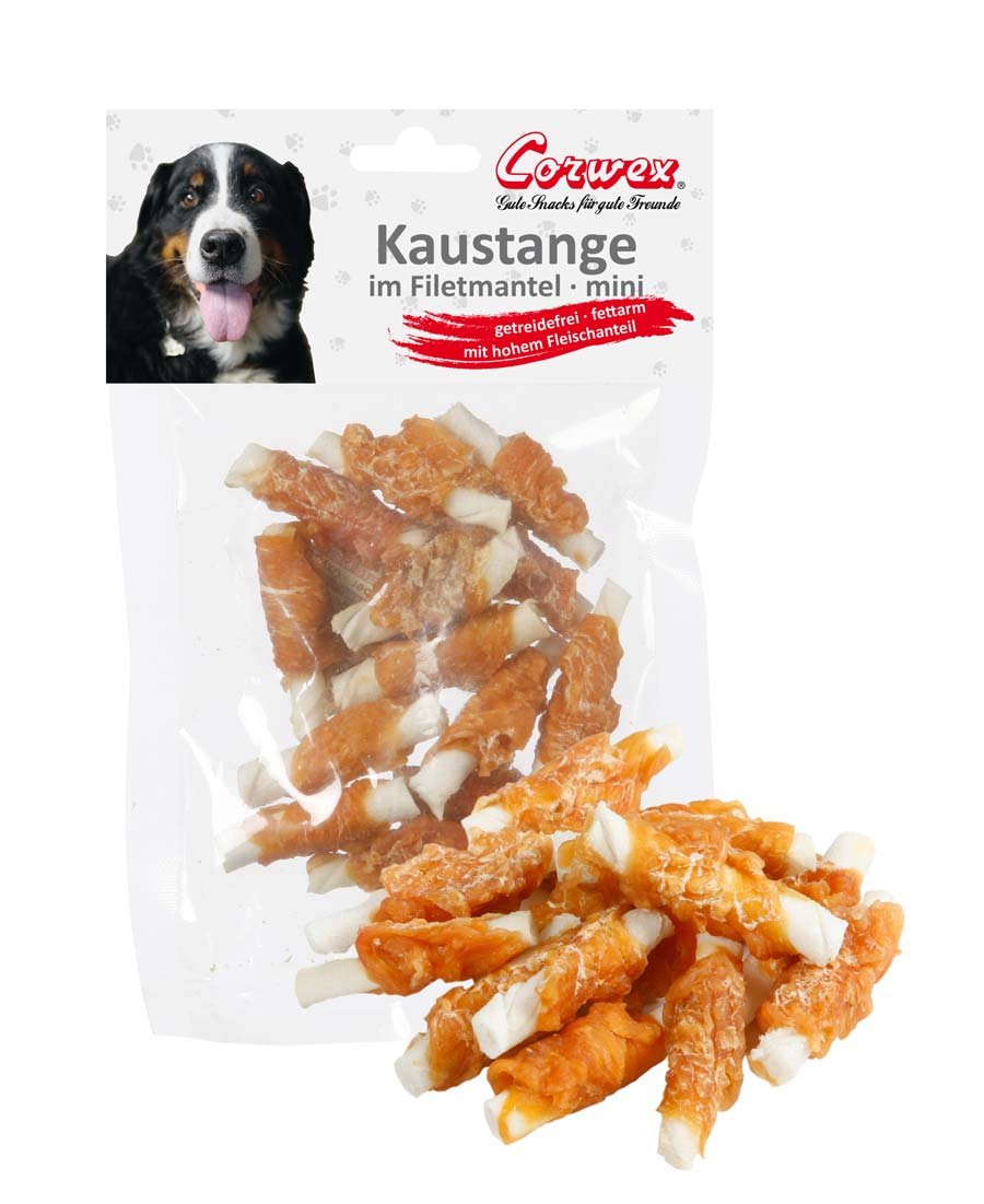 Corwex Mini bâton à mâcher (12 x 70 g avec poulet) dans un manteau en filet, collation à mâcher pour petits chiens, sans céréales et faible en graisse, collation pour chien à haute teneur en viande