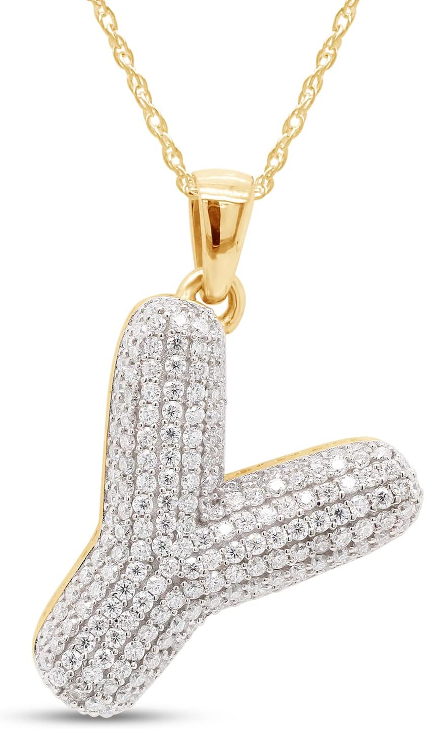 SAVEARTH DIAMONDS Round Cut Lab Created Moissanite Diamond Initial Bubble Letter Y Pendant Necklace In 14k Gold Plated 925 Sterling Silver With 18" Chain (VVS1 Clarity, 1.00 Cttw)