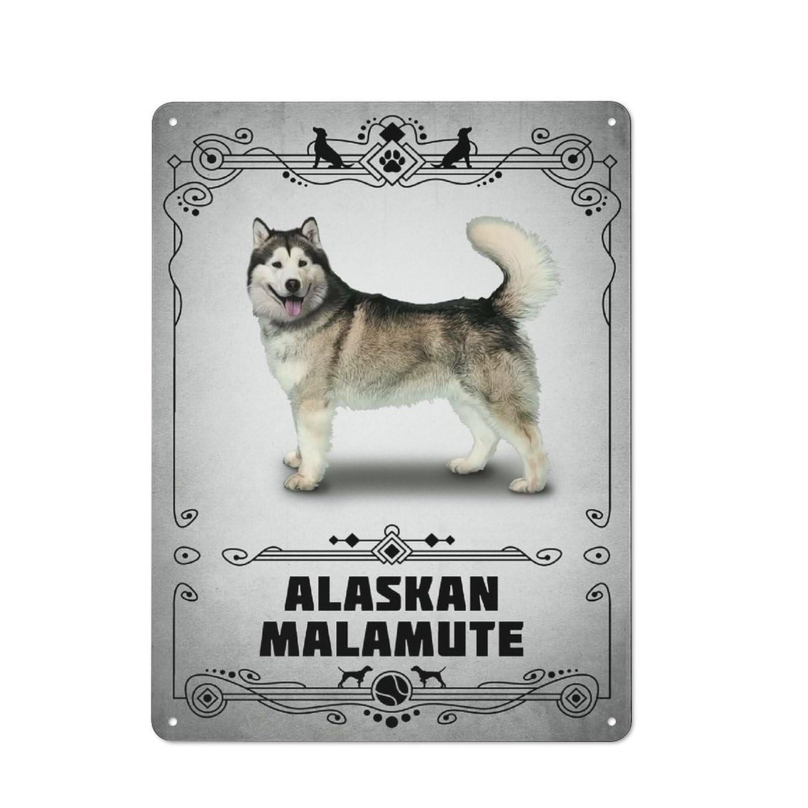 Tin Sign with Alaskan Malamute Design 40x30cm, Understated Studio Wall Plaque for Hobby Room, Office, Lounge Or Living Room