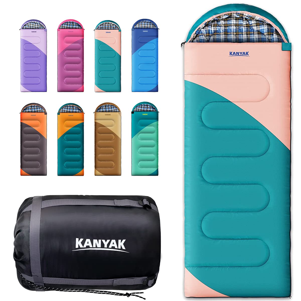 Camping Sleeping Bag, 32℉ Sleeping Bags for Adults Kids Teens Cold Weather Warm Sleeping Bag Winter for 3-4 Season Camping, Camping Gear Equipment, Traveling, and Outdoors - Emerald Green & Pink