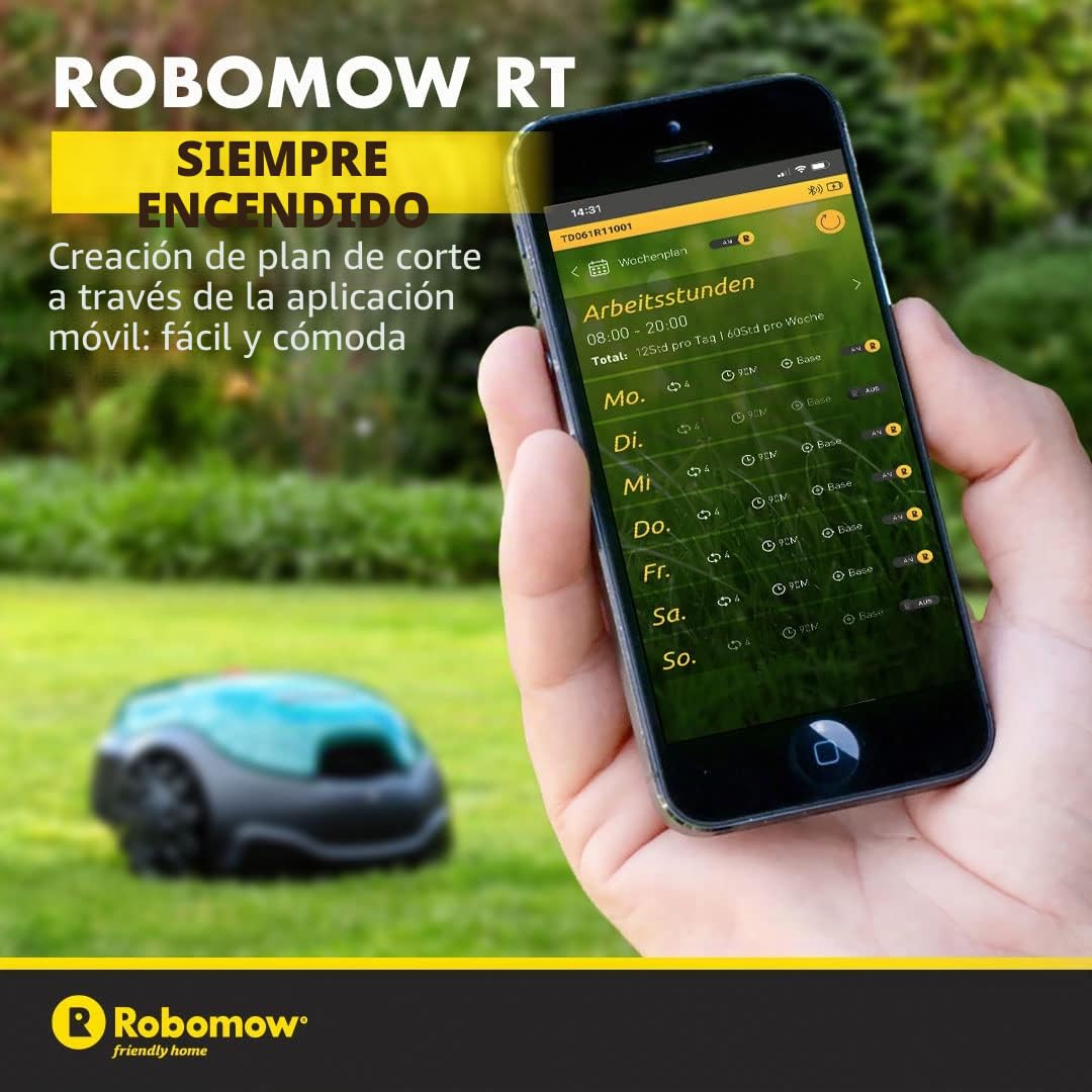 Robomow Robot cortacésped RT300 para Superficies de hasta 300 m² | 4,3 Ah; Ancho de Corte de 18 cm; fácil instalación, autolimpiable e Incluye Cubierta de Corte Flotante, Limpiador de mantillo