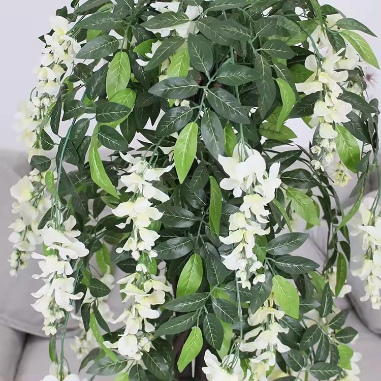 Image of Fox & Fern Artificial Wisteria Plant with Pot | Real Touch Elegant Flowering Tree | Add Beauty to Home, Office, Party, Event Decor |GAJW2756W (Wisteria White 120cm)