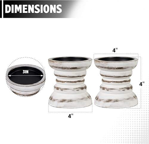 Miniatura 2 de Candle Holder for Pillar Candle Set of 2, Farmhouse Wood Candle Holder, Rustic Wooden Candle Stand, Vintage Small Wooden Candlestick Holders for