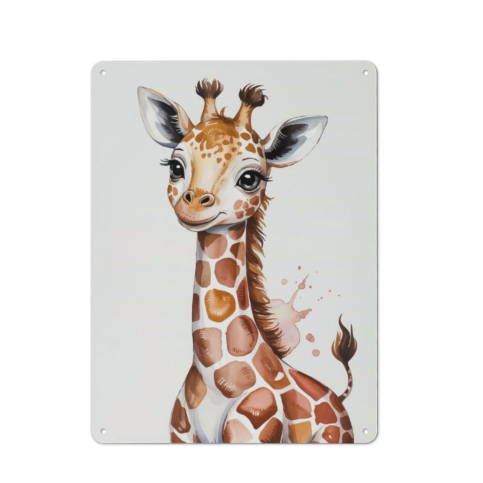 Tin Sign with Cute Giraffe Watercolor Illustration Design 40x30cm, Vintage Shed Wall Decor for Greenhouse, Garden Room, Cafe Or Entryway
