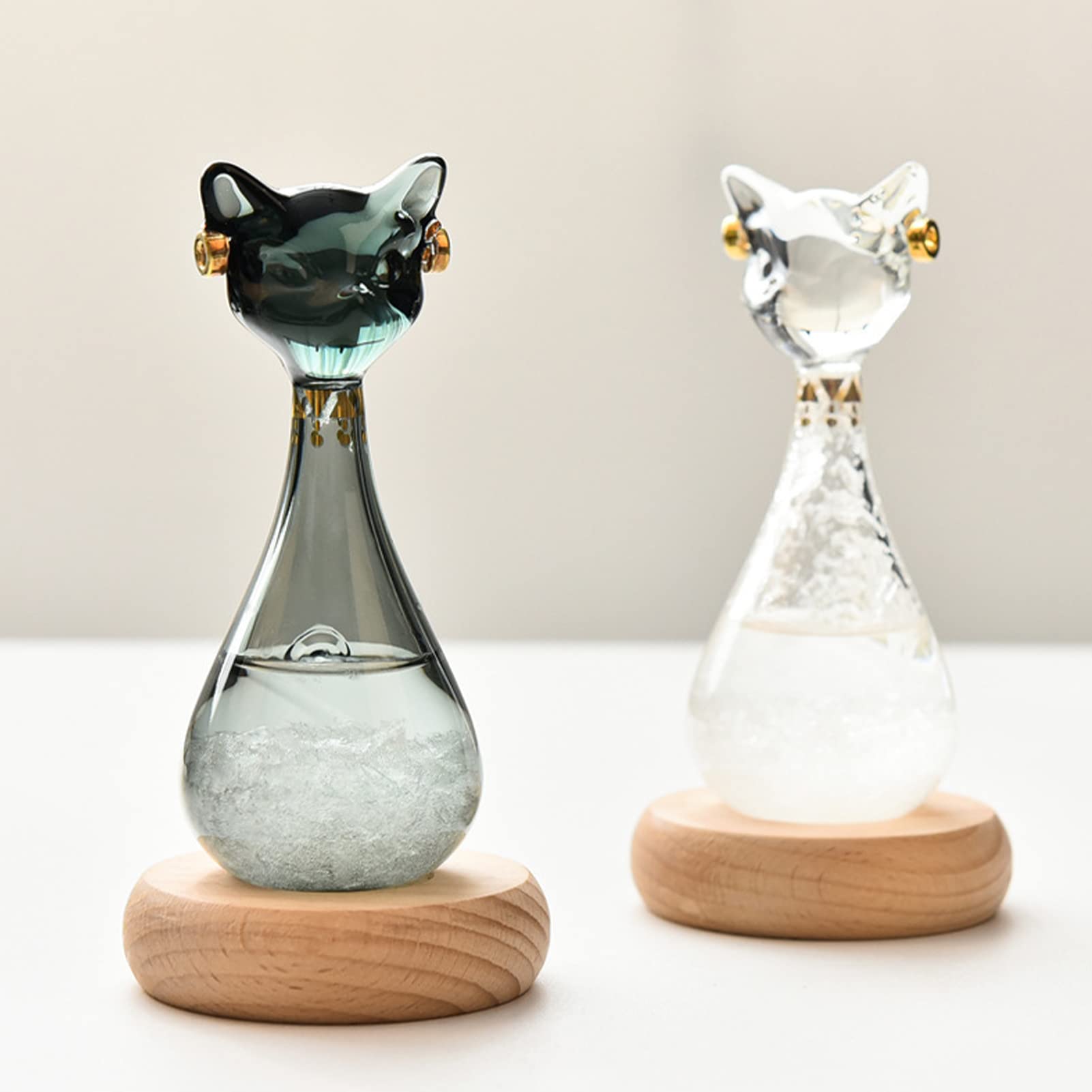 Stazione meteo tempesta, bottiglia previsioni meteo a forma di gatto, meteo barometro in vetro con base in legno, vetro tempesta, regalo originale per compleanni da donna (gatto nero)