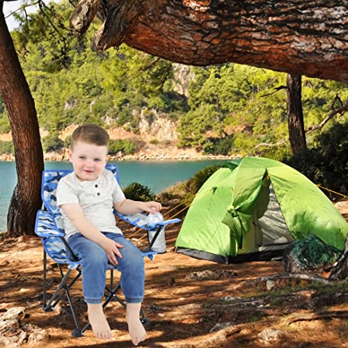 Emily Rose Kids Toddler Sturdy Indoor/Outdoor Beach Quad Camping Tailgate Chair | Girls Boys Blue Camo Folding Travel Lawn Chair With Child Safety Lock, Cup Holder And Carry Case #TOP1