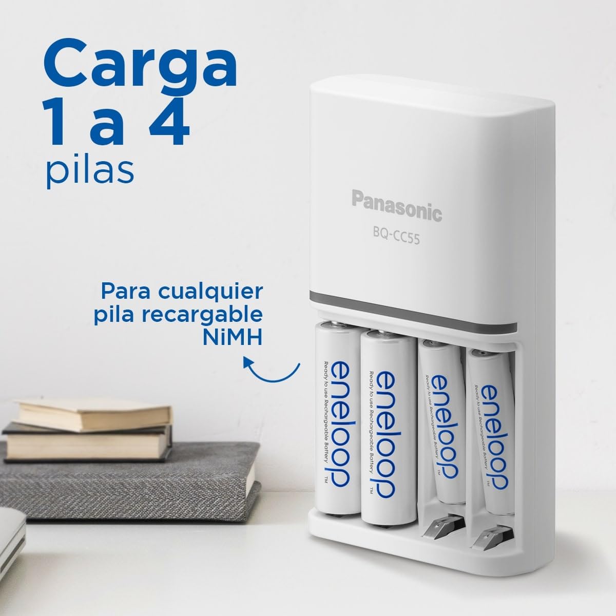 eneloop SmartPlus. Cargador para 1 a 4 pilas AA/AAA Ni-MH con 10 funciones de seguridad.