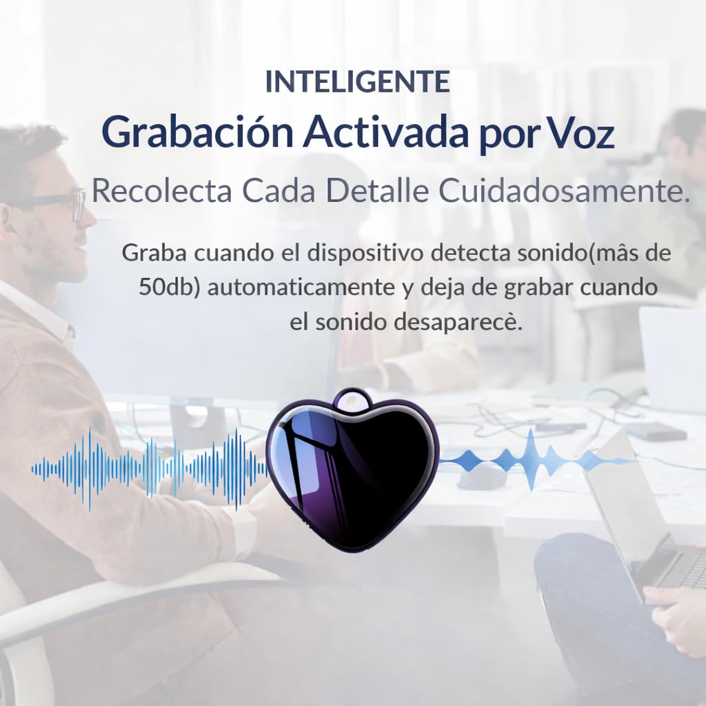 CleverTalk Heart Grabadora de Voz con IA | Activada por Voz | App Móvil, Mac, Windows y Web | Cloud Europea GDPR | 64GB | Audio HD 1536kbps | USB-C