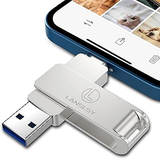 LANSLSY 256GB Flash Drive for iPhone Photo Stick ,USB 3.0 External Storage ,3 in 1 iPhone Thumb Drive Memory Stick for iPhone/iPad/Android/PC/Mac (256GB, Silver)