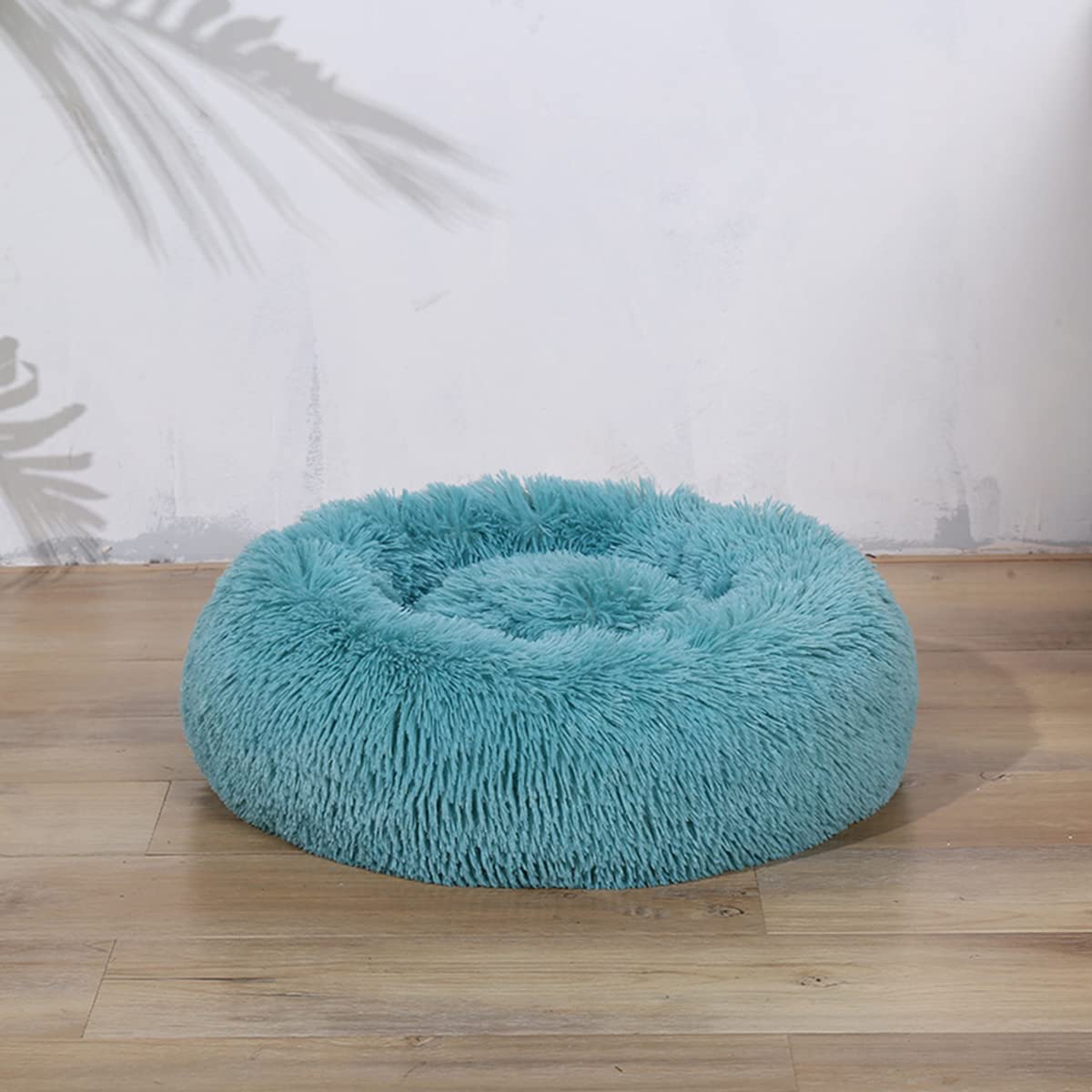 Calming Dog Bed & Cat Bed, Anti-Anxiety Donut Warming Cozy Soft Dog Round Bed, Fluffy Faux Plush Dog Cat Cushion Bed for large Small Medium Dogs and Cats diameter35in