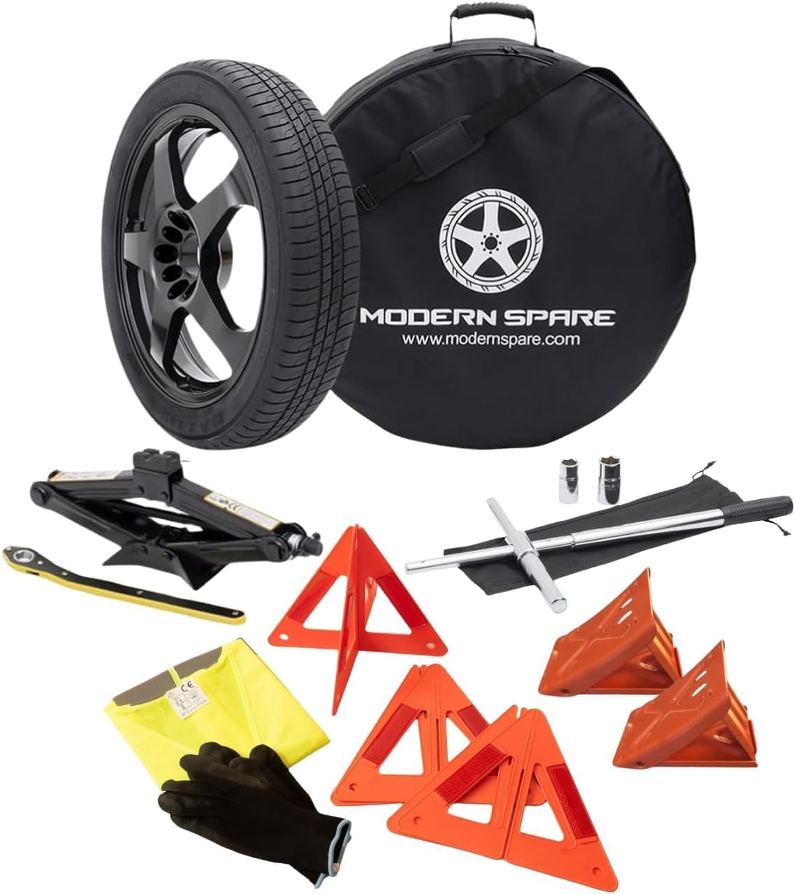 Modern Spare Complete Compact Spare Tire Kit With Carrying Case - Fits 2017-2023 Mercedes E-Class (BR 213) (All Except AMG 63 and AMG 53)