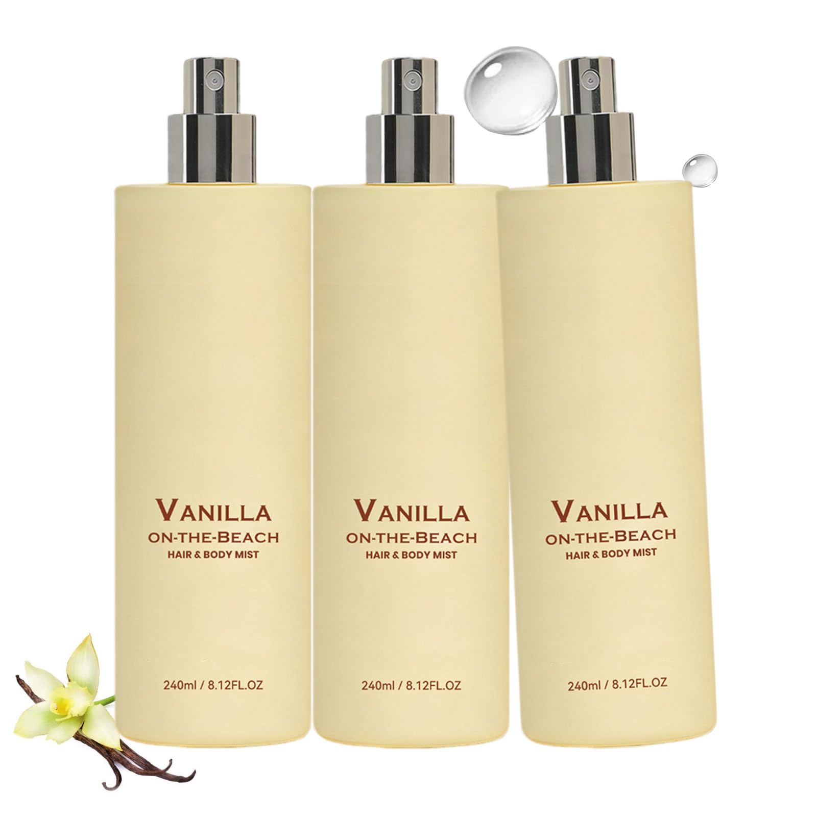 Vanilla Beach Haar- und Körperspray, leichtes,erfrischendes Spray für Haar und Haut,natürlicher Vanille- und Meeresduft,langanhaltender tropischer Duft,nicht klebendes Parfümspray für Damen (3PCS)