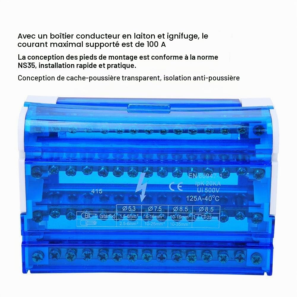 Walfront Bornier Rail DIN Monophasé Boîte de Distribution à 4 Niveaux 4 Entrées 56 Sorties Bloc de Câblage avec Couvercle Anti-poussière Transparent