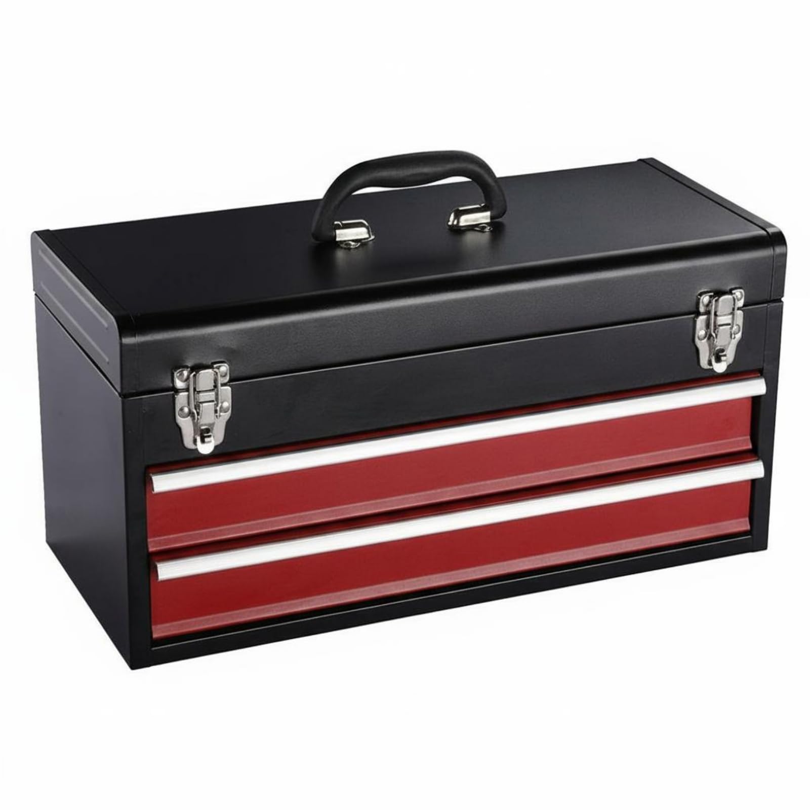 Cassetta in Metallo Rettangolare Nero e Rosso Valigetta Porta Attrezzi in Metallo, 2 Cassetti 510 220 250mm