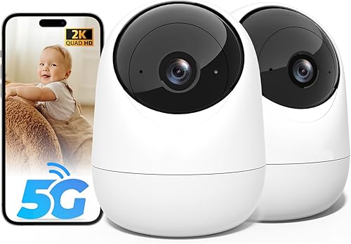Rraycom Paquete de 2 cámaras de seguridad 2K para interiores 5G2.4 GHz Wi-Fi, monitor de bebé, cámara para mascotasperros de 360 grados para