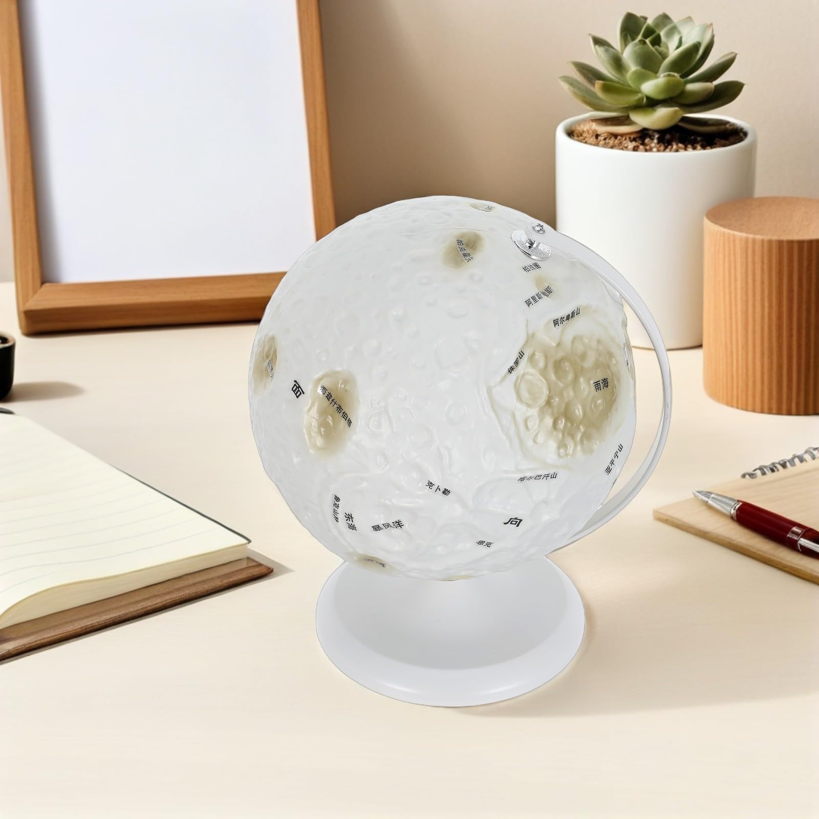 Tofficu Globe Interactif Lunaire Sphérique Plastique et Modèle Fer en Apprentissage des Sciences Spatiales pour Décoration de Bureau