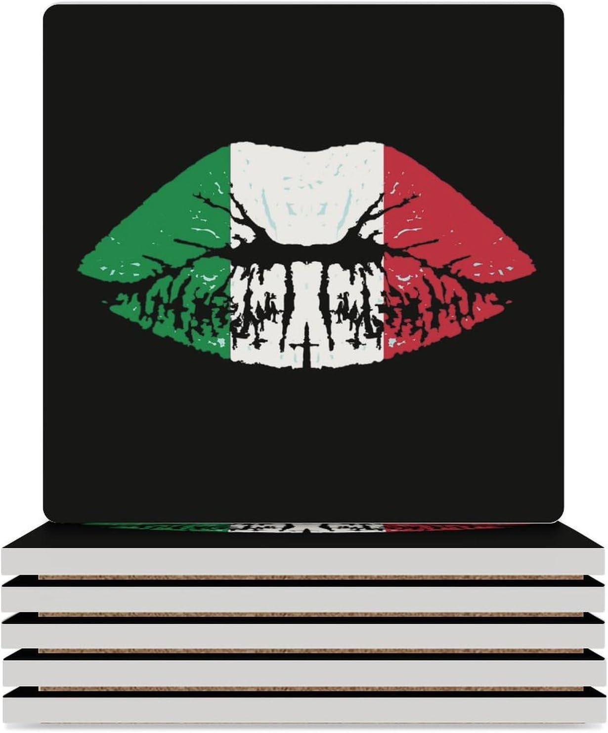 Italy Flag Lipstick Funny Ceramic Coasters for Drink Absorbent Cup Holders Tabletop Protection
