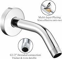 Vista 3 de Brazo de ducha Voolan con brida y cinta de teflón, brazo de extensión de cabezal de ducha para baño con ducha fija, acero inoxidable sólido, montado