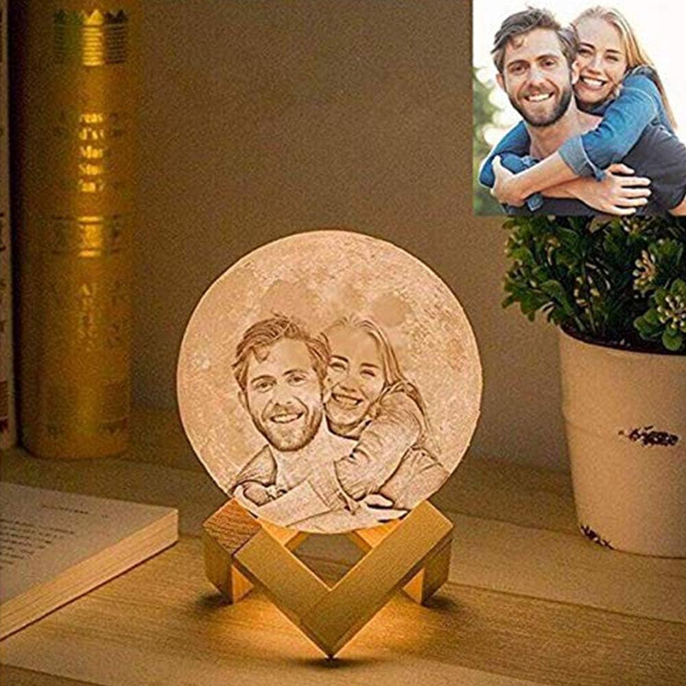 Personalized 3D Moon Lamp, Customized Photo & Text Moon Night Light, LED Touch Control Lunar Table Lamp, Kids Lover Birthday Party, 13CM