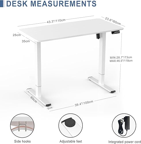 Miniatura 3 de ERGOMAKER Escritorio eléctrico de pie ajustable en altura 43.3 x 23.6 in (43.3 x 23.6 pulgadas), escritorio de pie con parte superior empalmada para