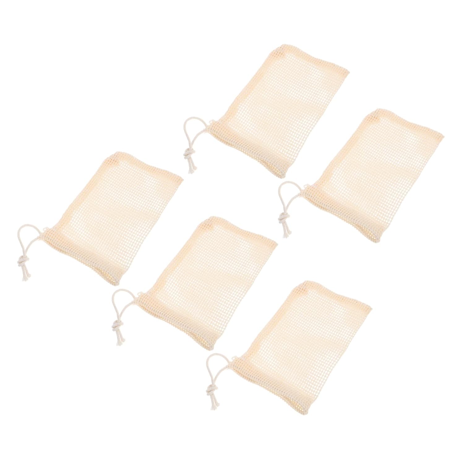 Generic 5Pcs Natural Sisal Soap Pouch Net Exfoliating Mesh Holder for Body Facial Cleansing Drawstring Design for Bath Shower Gentle Skin Beige