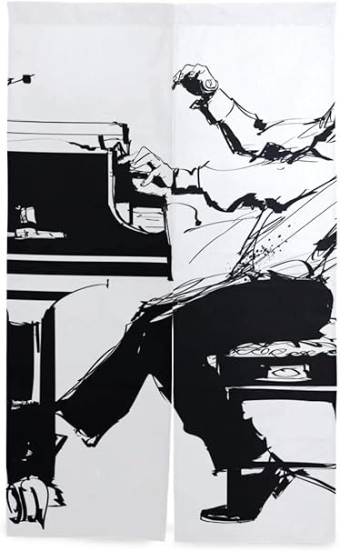 Amazon Tinzzeros のれん おしゃれ ジャズピアニストブラックホワイトベクトルイラスト 無地 公共 ロングサイズ 防寒 印刷 和室でも おしゃれコットン キュート 和柄 突っ張り棒付き 幅85 丈1 のれん オンライン通販