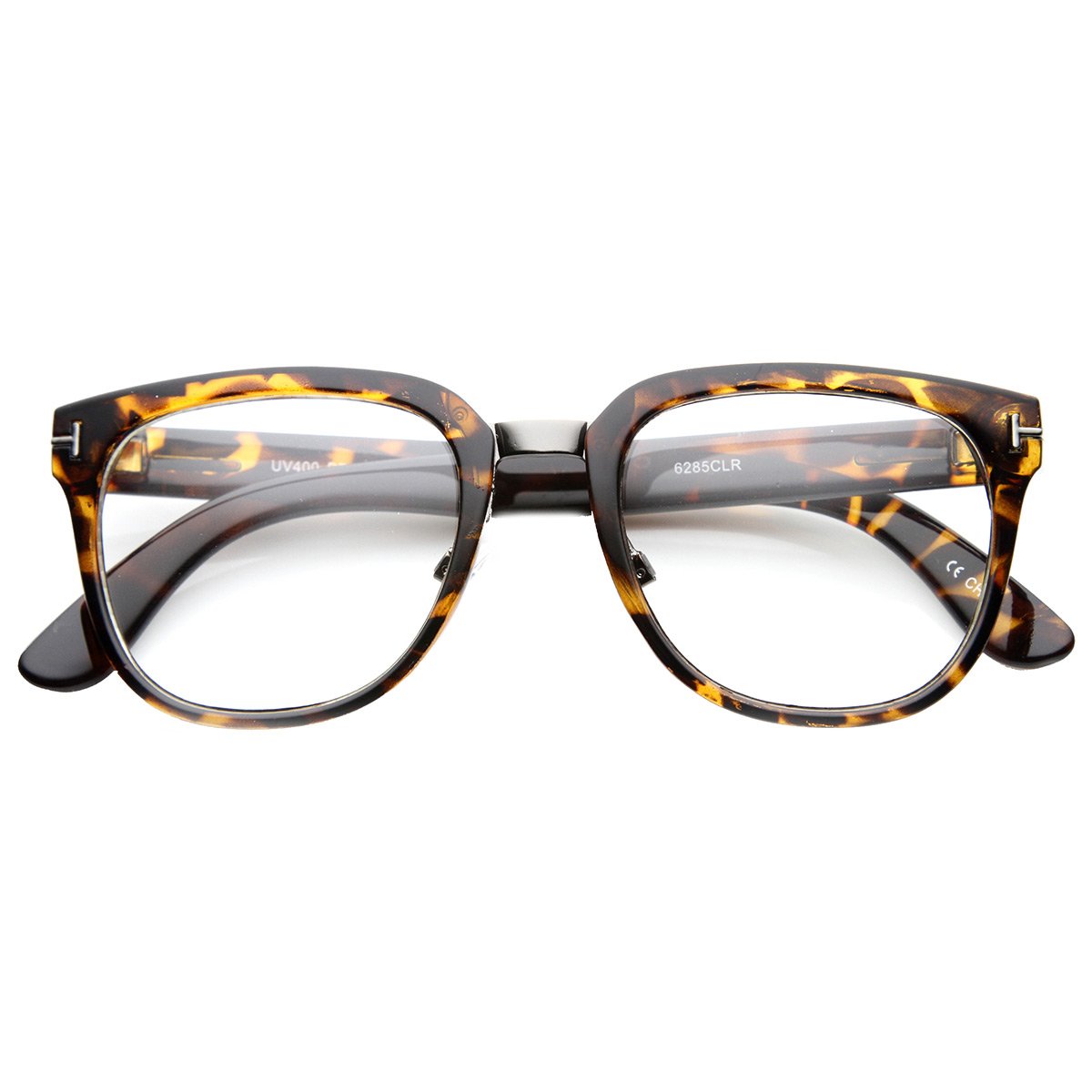 Kush Metal Bridged T-Riveted Horned Rimmed Classic Style Eyeglasses (Shiny-Tortoise Clear)