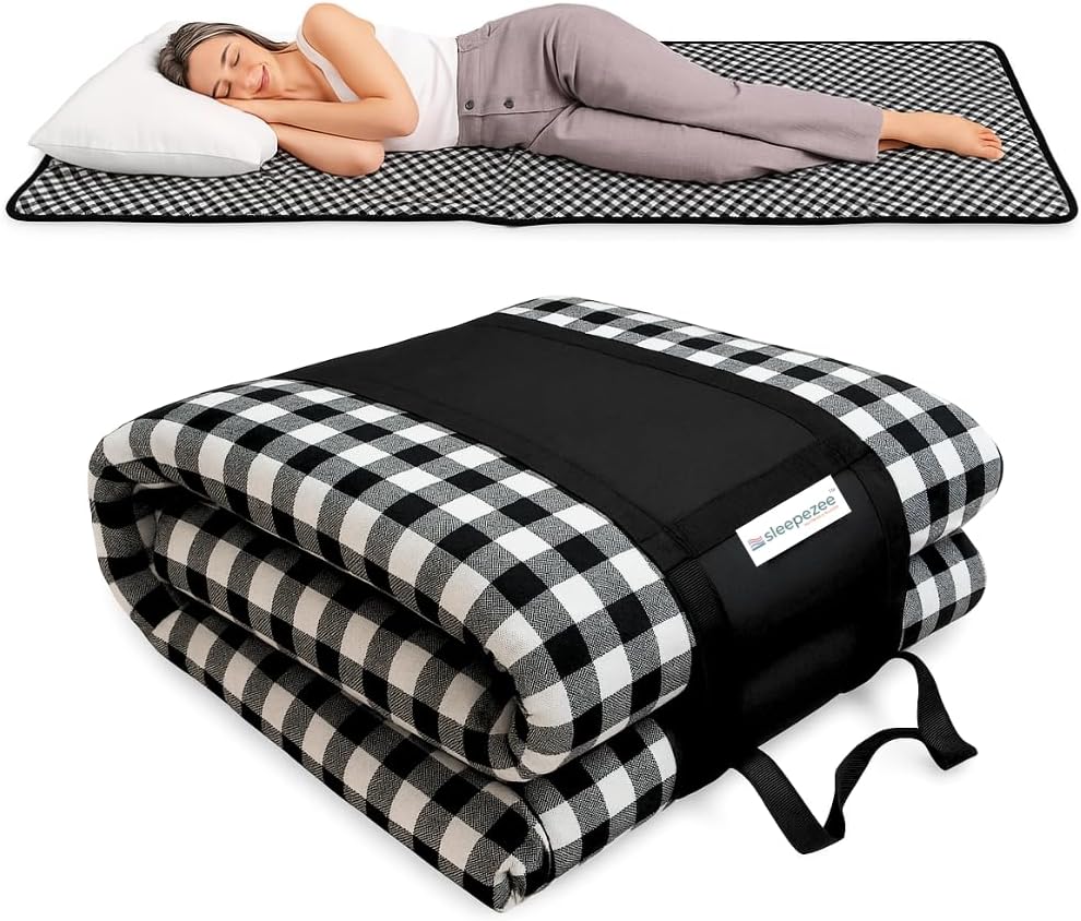 Sleepezee Foldable Mattress for Floor – Lightweight Portable Soft PU Foam Folding Travel Mattress for Guest Bed, Camping & Floor Sleeping – Cotton Fabric & Washable Mat Black, 72″ x 36″