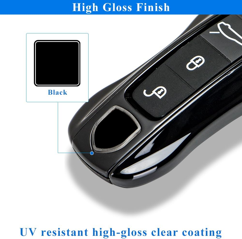 AeroBon 3-Piece Painted Fob Cover Compatible With Porsche Key Shell, Replacement (MK2, Black)